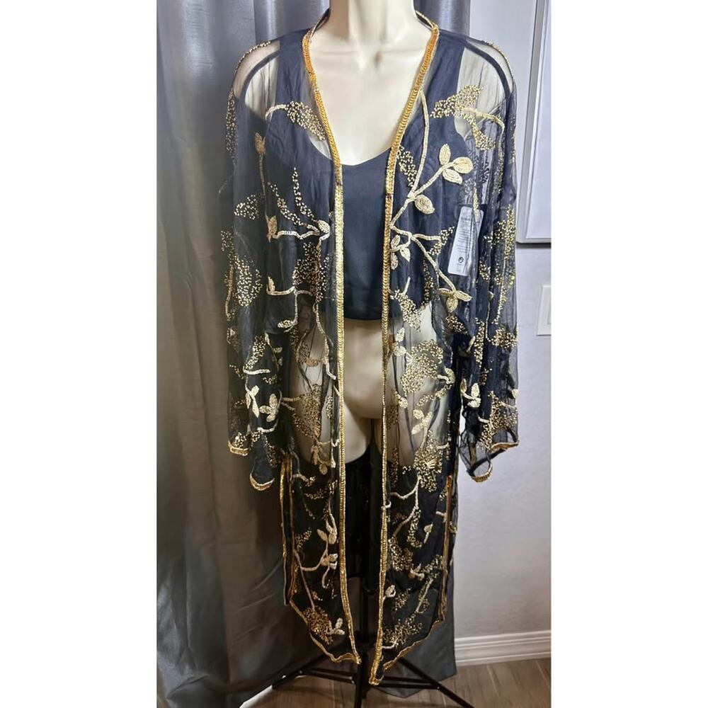 NWT: Beaded‎ Kimono; fancy, boho, vintage, beads185